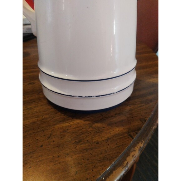 Vintage Thermos Sheree Carafe # 810 White Navy Blue Glass Lined West Germany - Picture 2 of 10
